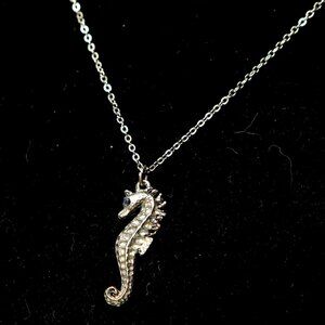 Seahorse Brass Tone Pendant Necklace Marine Nautical Retro Jewel Gold Metal